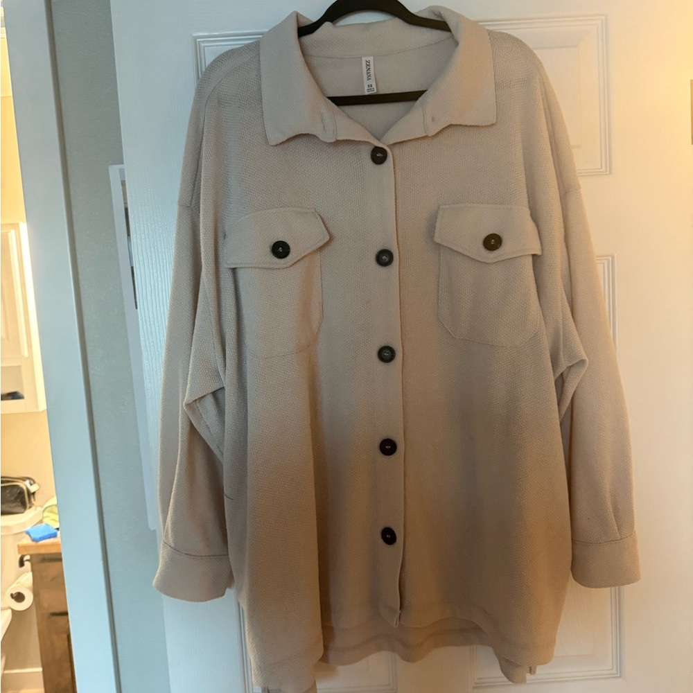 Cream Utility Shacket Top